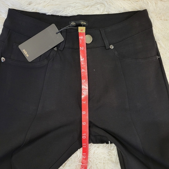 ShineStar Women Black Skinny Dress Pants w/ front slits size Medium - Picture 2 of 8